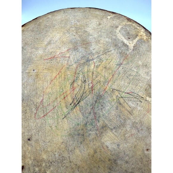 Vintage 2 Sided Native American Indian Rawhide Stretched Drum 12” X 10” Handmade - Picture 11 of 11